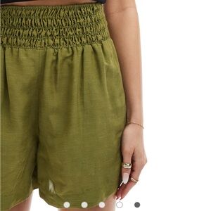 & Other Stories floaty shorts with ruched drop waist in khaki green